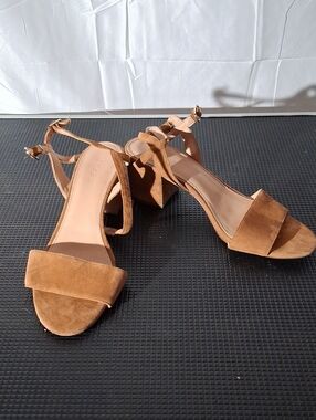J. Crew Tan Suede Block Heel Sandals with Ankle Strap